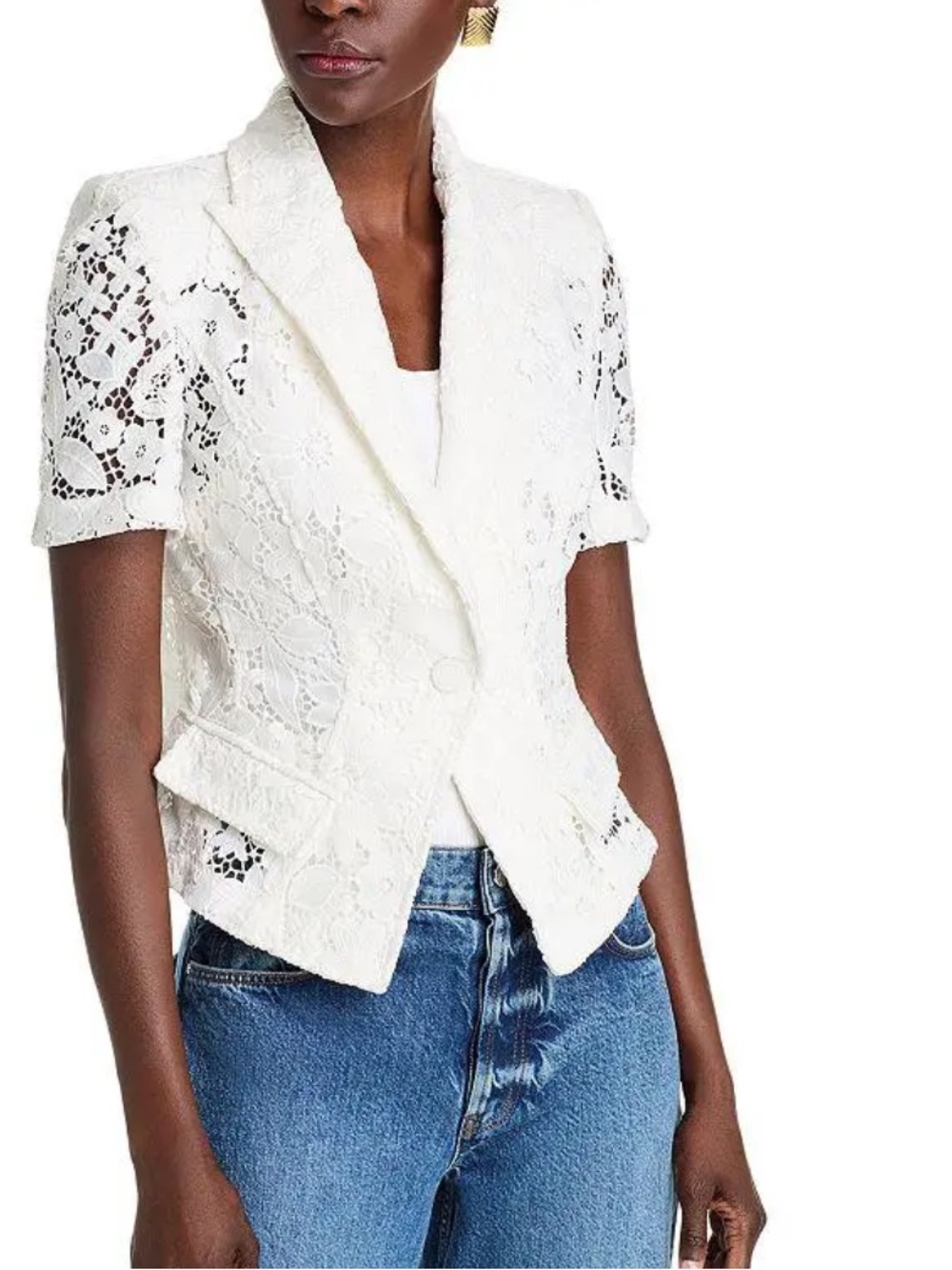 GENERATION LOVE Lace Short-Sleeve Blazer Jacket - White - Picture 9 of 16